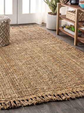 Natural Braided Jute Area Rug - Tan